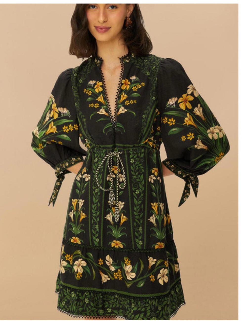 Farm Rio Flowers Arch Black Mini Dress